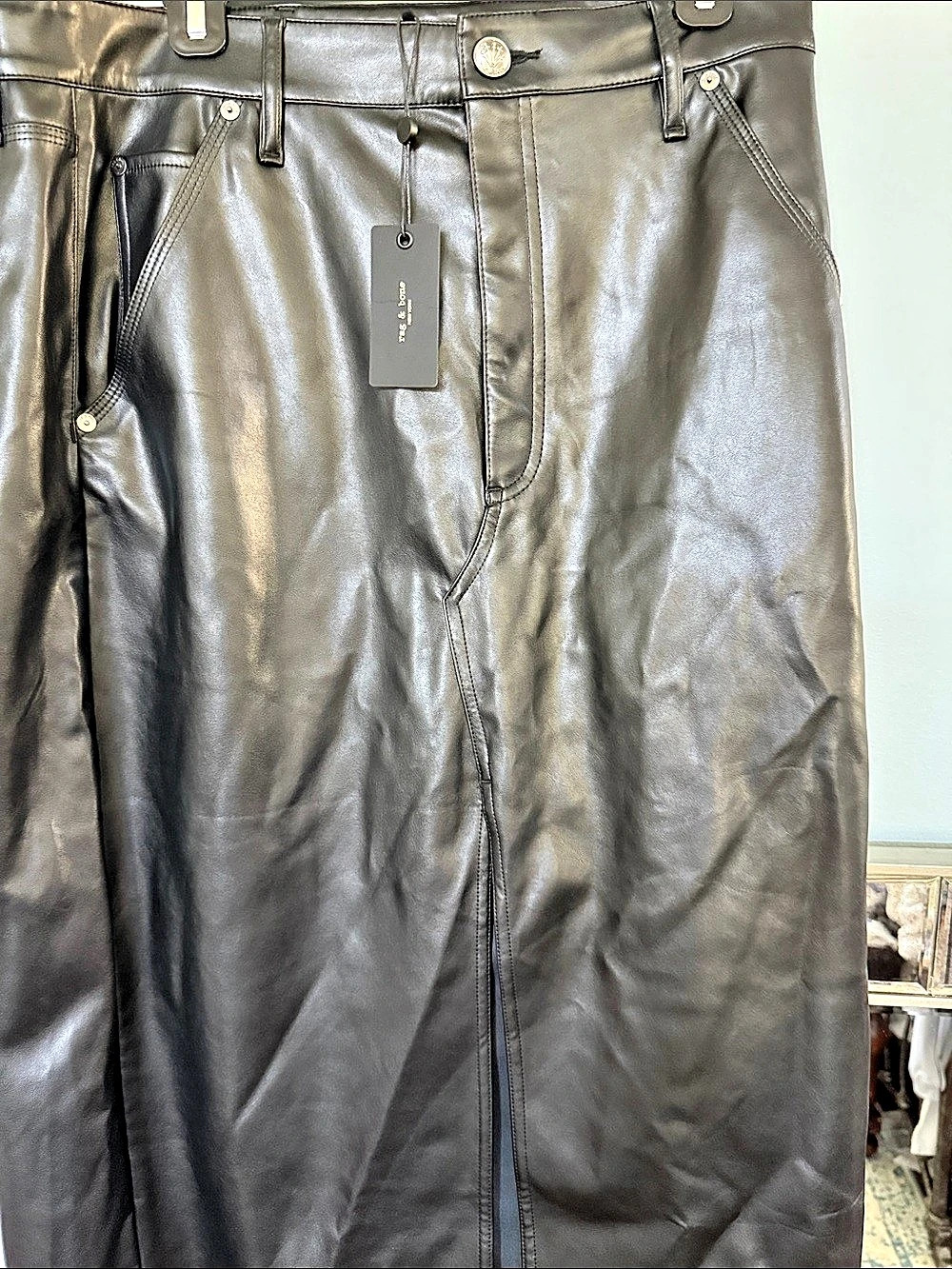 rag & bone Sid Faux Leather Midi Skirt Black Waist 33